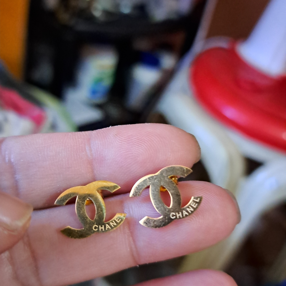 Gold Interlocking CC Logo Earrings
